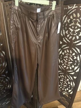 Time and Tru Wide-Leg Faux Leather Pants in Dark Brown